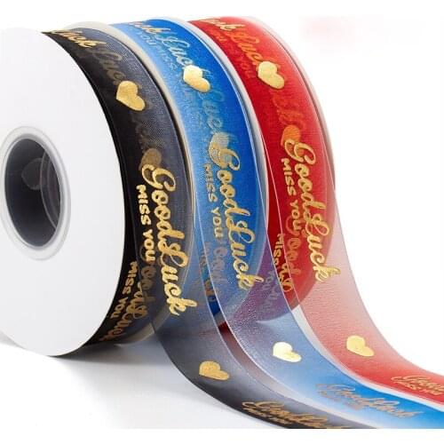 50yards/roll Print"Good Luck" Organza Ribbon 25MM DIY Bow Crafts Satin Tapes Card Gifts Wrapping Flowers Floral Tied Accessories