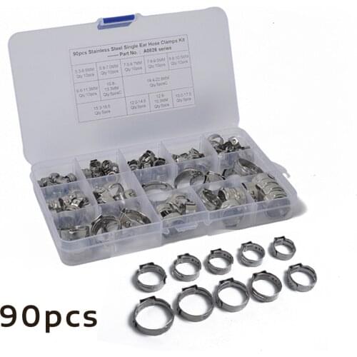 90pcs 5.3-22.6mm O-Clips Pipe Fuel Air Single Ear Plus Stainless Steel Hydraulic Hose Clamps