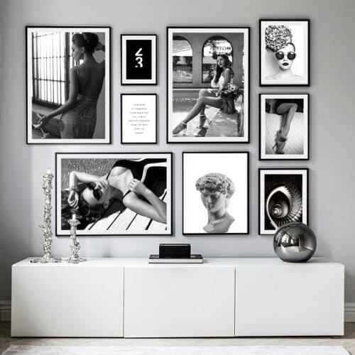 Black White Fashion Lady Sculpture Quotes Wall Art Canvas Painting Nordic Posters And Prints Wall Pictures For Living Room Decor
