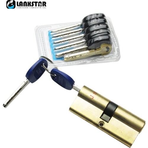 LANXSTAR 65-110mm Brass Lock Cylinder With 7 keys Entry Door Security Lock Core Entrance Door Handle Lock Double Open Cylinder