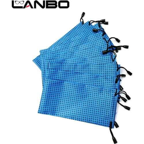 LANBO 50 pcs/lot Contact Lens Case Glasses Case Soft Waterproof Plaid Cloth Wholesale Sunglasses Case Glasses Bag Blue Color S23