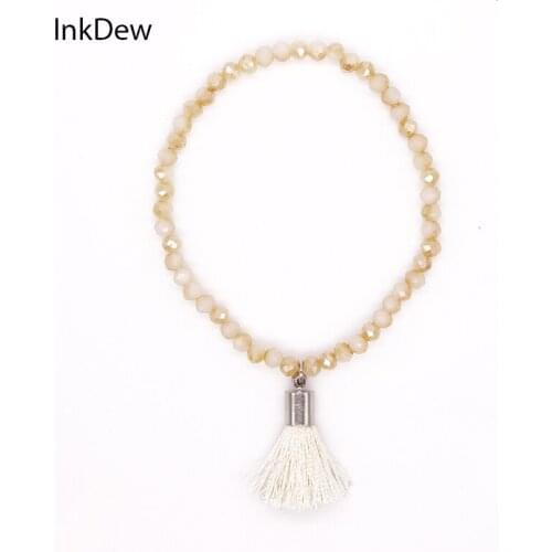 INKDEW Beaded Tassel Bracelets Handmade Strand Crystal Bracelets Elastic Bracelets for Women Gift Multicolor
