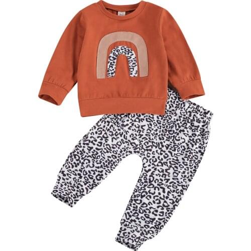 Spring Newborn Baby Girls Boys 0-24M Clothes Sets Rainbow Leopard Print Long Sleeve Pullover Sweatshirt Tops Pants
