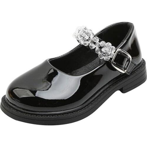 Girls Leather Shoes for Children Wedding Dress Princess School Shoes Kids Summer Pearl Black Student Sandals Korean Fashion