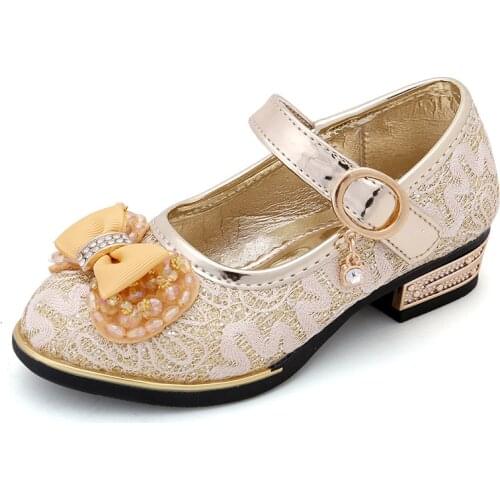 Girls' Leather Shoes Spring and Autumn 2021 New Childrens Soft-soled Flats Pattern Bow-knot Princess Flats Sweet for Wedding
