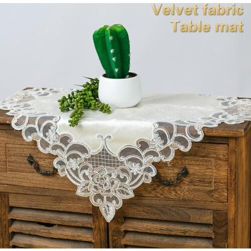 Nice Velvet Embroidered Square Luxury European Coffee Tea Table Mat Bedroom Study Living Room Small Furniture Cover Decoration