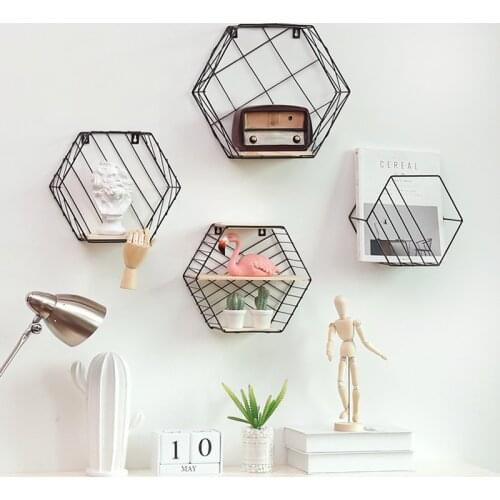 Creative Iron Art Hexagonal grid wall shelf Wall hanging living room bedroom decoration Ornaments personality Storage Shelf