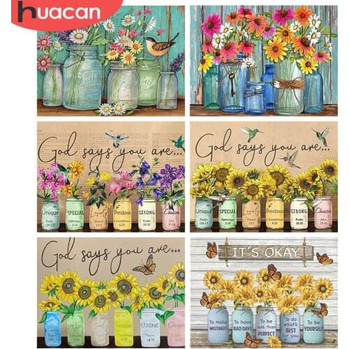 HUACAN Full Square/Round Drill 5d Diamond Painting Sunflower Mosaic Bottle DIY Diamond Embroidery Flower Butterfly Home Decor