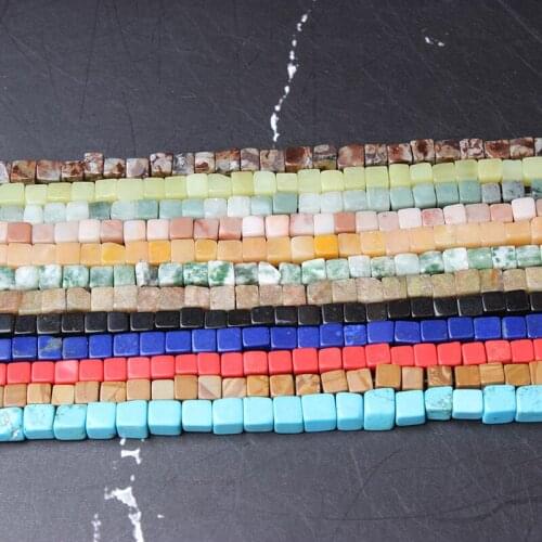 LanLi fashion Jewelry 4/6mm square natural stones Beads DIY Men and women bracelet necklace ear stud accessories make