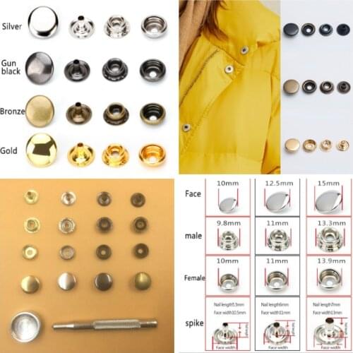 25sets 10/12/15/17/20mm Metal Sewing Snap Fastener Button Press Popper Stud Leather Bag Clothes Jacket Repair Rivet DIY