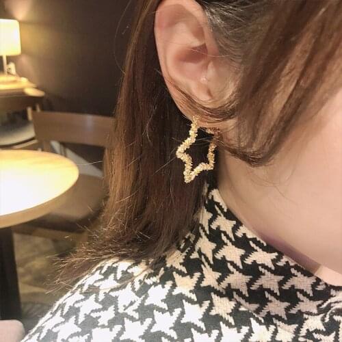Metallic Irregular Silver Plated Needles Simple Emboss Hollow Hearts Stars Golden Alloy Stud Earrings for Women