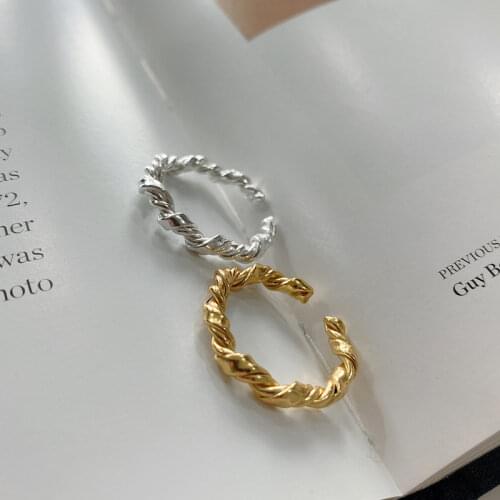 925 Sterling Silver Fashion Retro Twist Rope Open Finger Rings for Women Gold Silver Color Geometric Party Jewelry Gifts S-R841