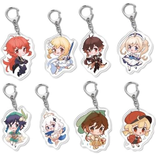 Fashion Anime Genshin Impact Zhongli Diluc Venti Paimon Keychain Keyring Base Acrylic Stands Keyring Gift For Fans