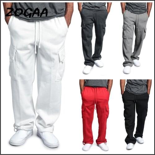 ZOGAA New Sweatpant Drawstring Elastic Waist Pants Pocket Loose Straight Pants Mens Casual Multi Pocket Loose Straight Overalls