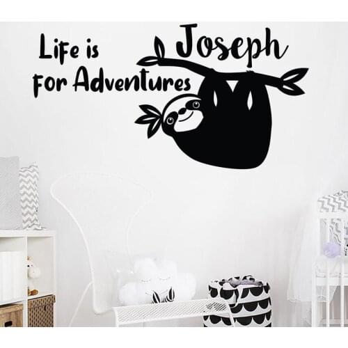 Sloth Name Wall Sticker Life is for Adventures Personalized Name Wall Decal Sloth Decals for Nursery Kids Room Wall Decor C533