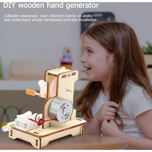 Science Experiment Model Building Kit DIY Wooden Hand Cranked Generator Toy for Kids Educational Science Experiment Technology