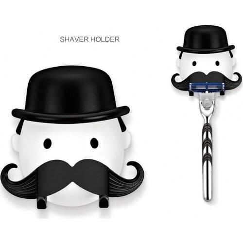 Moustache Shape Plastic Shaver Holder Bathroom Washroom Wall Sucker Storage Rack Razor Beard Shaver Organizer Suction Cup Hook