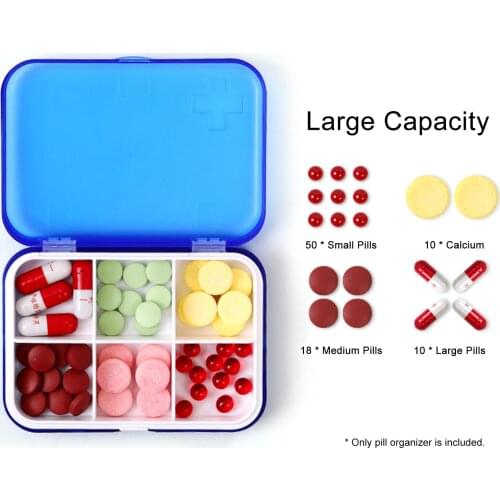 Portable Daily Pill Cases for Holding Pills 6 Compartments Travel Pill Dispenser Holder Container Weekly Pill Organizer 7 Days