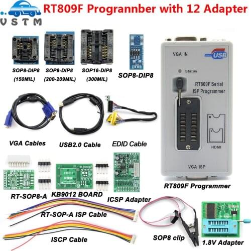 RT809F Serial ISP Programmer Tool +12 Items +1.8V Adapter +SOP8 Test Clip +ISP cable EPROM FLASH VGA ISP Free Shipping