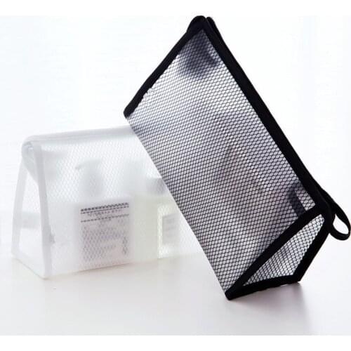Grid Transparent Women Makeup Bag Zipper Pouch Cosmetic Organizer Portable Travel Bag Reusable Waterproof Make Up Toiletry Kit