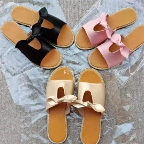 2021 Women Sandals Flat Casual Beach Sandals Female Light Outdoor Walking Slippers Bowknot Fashion High Quality Womens Sandals