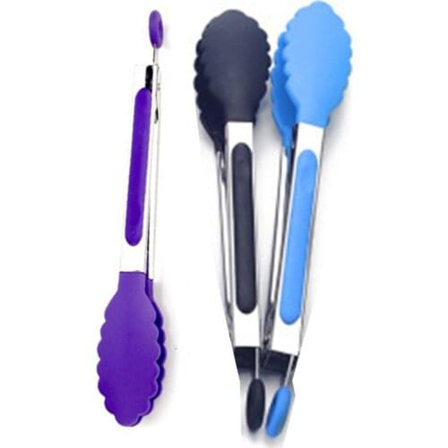Silicone Food Tong Kitchen Cooking Salad Serving BBQ Tongs Stainless Steel Handle Utensil Salad Tools Grill Kitchen Access