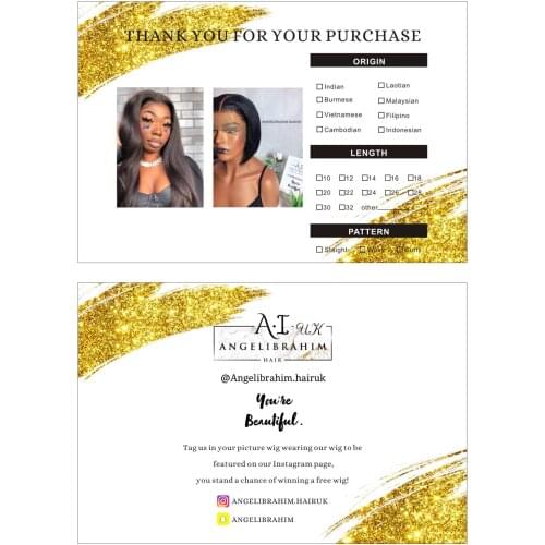Thank you card/business card/hair thank you card/wig card/wig tag/hair extension tag