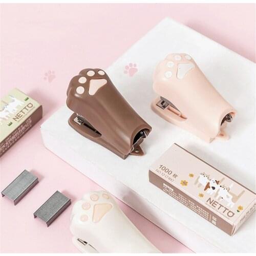 Cute Cat Paw Stapler 1000pcs 12# Staples Paper Binder Labor Manual Staples Office School Binding Supplies Manual Mini Staplers