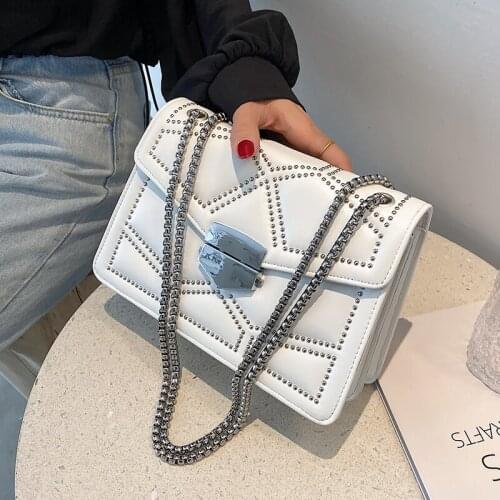 Popular Rivet Brand Designer PU Leather Crossbody Bags For Women 2021 Summer Simple Fashion Chain Shoulder Handbags and Purses
