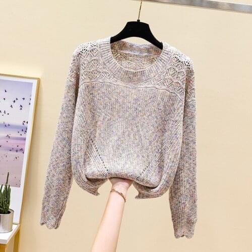 Neck sweaters womens fashion hollow-out knitting render unlined upper garment to wear outside joker long sleeve blouse