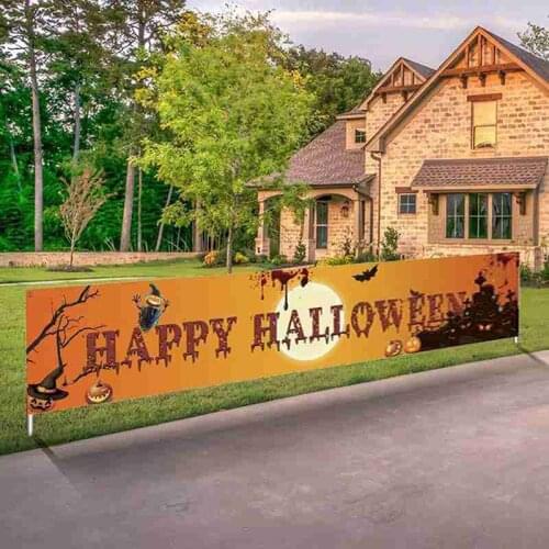 Outdoor Halloween Banner Pull Flag Decorations Celebrate Party Hanging Decor Porch Background Supplies Sign Foldable