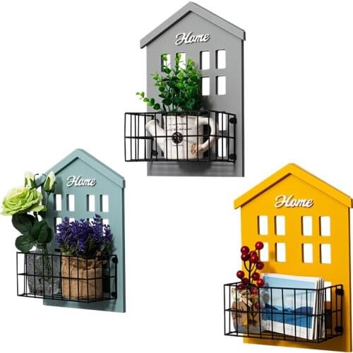 Small house shape magnetic shelf beautiful durable fridge magnet wooden floor wrought iron rack derocition