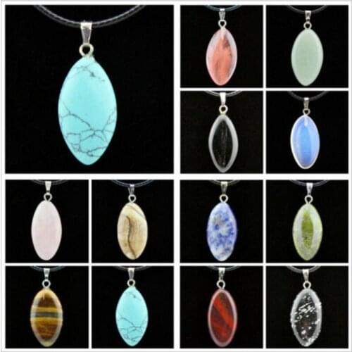 Yingwu Wholesale 20pcs Natural Stone Pink Blue Tiger Eye Cabochon Oval Pendants Necklaces Women Men Jewelry