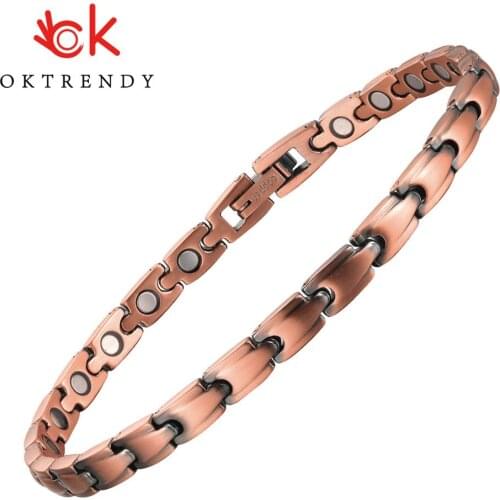 Healthy Magnetic Therapy Bracelet for Women Copper Chain Link Charm Bangles Magnet Wristband Drop-Ship