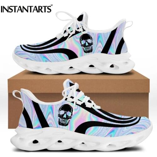 INSTANTARTS Gothic Skull Pattern Women Flat Shoes Breathable Lace up Platform Sneakers Spring Sport Vulcanized Shoes Footwear