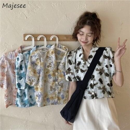 Floral Shirts Women Cropped Vintage Design Tops New BF Harajuku All-match Summer Camisa Mujer Female Aesthetic Streetwear Tender