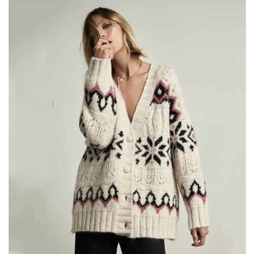 AYUALIN Oversize Loose Women Long Sweater Cardigans Warm Coat Vintage Long Sleeve Boho Ethnic Knitted Jacquard Jumper Sweaters