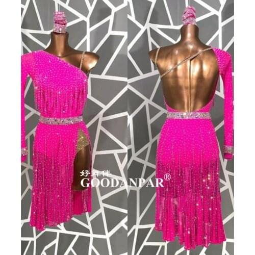 Latin dance dress lady for women latin dance costume sexy Single shoulderlatin wear for competition sapphireLavender GOODANPAR