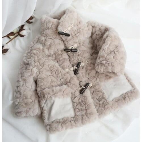 Winter Girls Faux Fur Coat Children Thicker Warm Hooded Jacket Baby boys Outerwear Modis Kids Imitation Rabbit Fur Coat Y2467