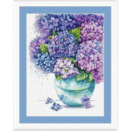 Gold Collection Popular Counted Cross Stitch Kit Hydrangea Bouquet water color aquarelle Red Purple Blue Flower Flowers