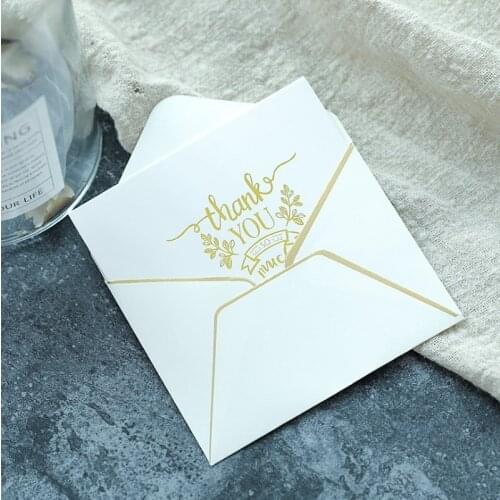 10pcs/pack gold thank you card Thanks giving Day Card Love wedding Party cards Invitation with envelope