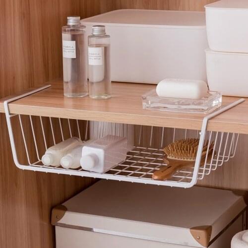 1PC Household Wardrobe Rack Finishing Desk Rack Partition Cabinet Hanging Basket Wrought Iron Storage Basket Home Organizer Tool