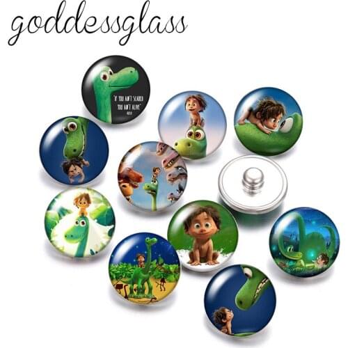 Disney Cartoon Dinosaur Arlo Spot 10pcs Round photo glass 18mm snap buttons for 18mm snap bracelets jewelry