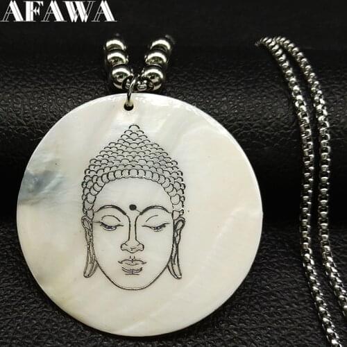 2021 Fashion Buddha Stainless Steel Shell Statement Necklace Women Big Round Choker Necklace Jewelry bouddha pendentif N18648
