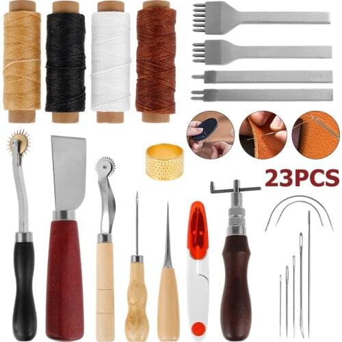 23Pcs Professional Leather Craft Tools Kit Hand Sewing Stitching Punch Carving Work Saddle Set Accessories DIY Tool Set