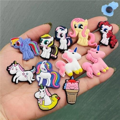 50pcs Wholesale Unicorn Animals Cute PVC Shoes Accessories Garden Shoe Decorations Fit Croc Jibz Charm Children Wristband