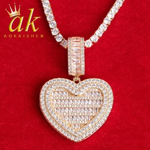 Custom Photo Pendant Baguette Heart Necklace Hip Hop Jewelry for Men