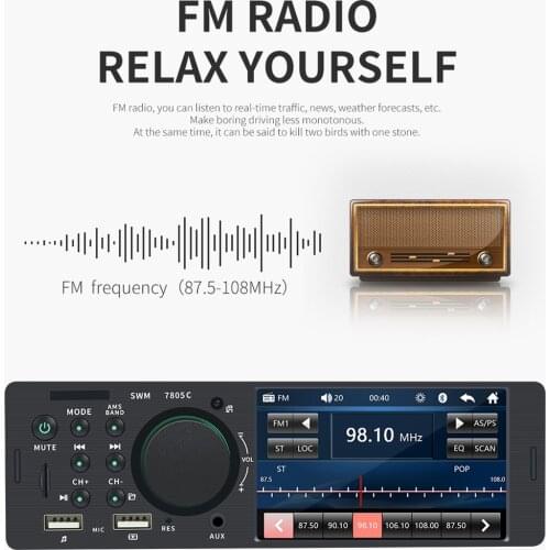 4.1 Inch 1 Din Car Radio TFT Touch Screen Stereo FM Radio Bluetooth HD Media MP5 Player Can Be Connected To The Rear View Camera