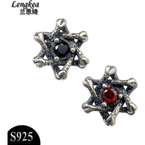 Free shipping,male/female 925 silver stud earring single vintage gem thai silver hexagram girls/boys small ears accessories,gift
