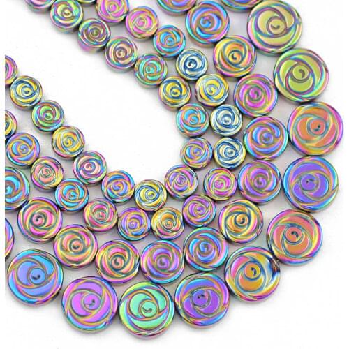 Natural Stone Multicoloured Rose Flower Shape Hematite Beads 6/8/10MM Spacers Loose Beads For Jewelry Making Diy Bracelets 15